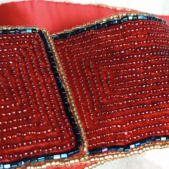 Vintage Regale Beaded Belt Red gold flower scroll leaf adjustable  30-33 main image 10